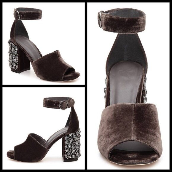 💕JOIE💕 Lafayette Velvet Heel Sandal In Coal - Picture 1 of 16